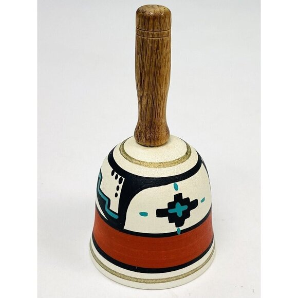 Ruidoso, NEW MEXICO Souvenir Collectible 3.75" Hand Painted Pottery & Wood BELL - Picture 2 of 3